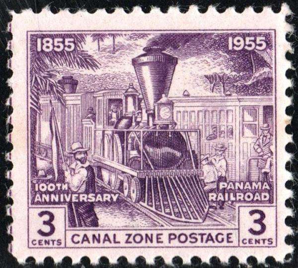 United States | Early Railroad Scene Canal Zone Postage Stamp Issued 1955 Violet grey Stamp United States