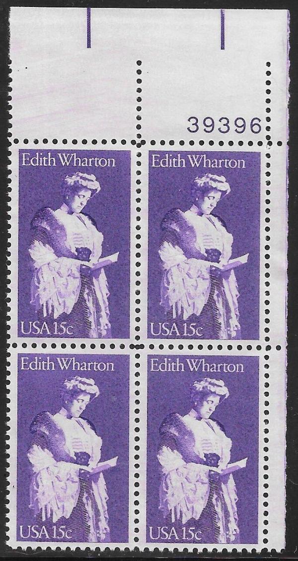 United States | Edith Wharton Plate Block of Four 15-Cent United States Postage Stamps Purple Stamp Purple