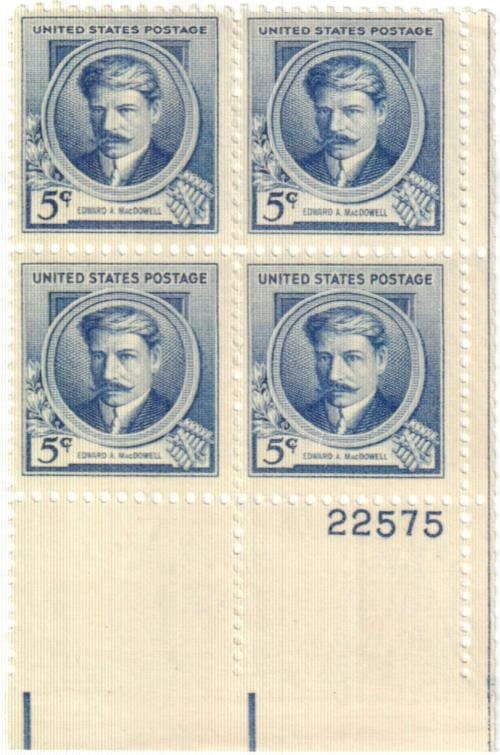 United States | Edward A MacDowell Plate Block of Four 5-Cent United States Postage Stamps Issued 1940 Stamp United States