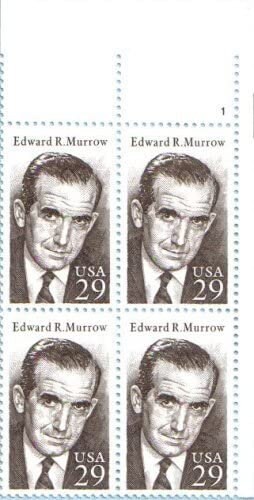 United States | Edward R Murrow Plate Block of Four US 29-Cent Postage Stamps Issued 1994 Brown Stamp Brown