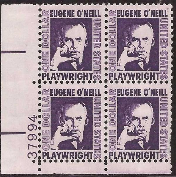 United States | Eugene O’Neill Plate Block of Four 1-Dollar United States Postage Stamps Dull purple Stamp Dull purple