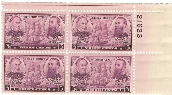 United States | Farragut and Porter Plate Block of Four 3-Cent United States Postage Stamps Issued 1937 Stamp United States