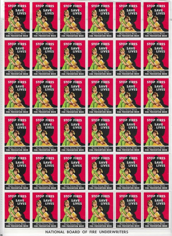 United States | Fire Prevention Week Poster Stamps Stop Fires Save Lives Issued 1950s Stamp United States