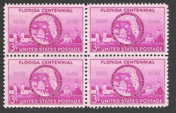 United States | Florida Statehood Block of Four 3-Cent United States Postage Stamps Issued 1945 Stamp United States