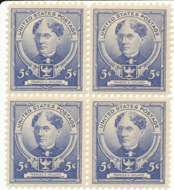 United States | Frances Elizabeth Willard Block of Four 5-Cent United States Postage Stamps Ultramarine Stamp Ultramarine