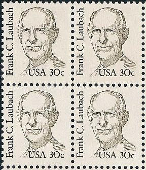 United States | Frank C Laubach Block of Four 30-Cent United States Postage Stamps Issued 1984 Olive gray Stamp Olive gray