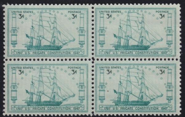 United States | Frigate Constitution Block of Four 3-Cent United States Postage Stamps Issued 1947 Stamp United States