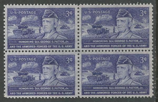 United States | George Patton Block of Four 3-Cent United States Postage Stamps Issued 1953 Blue violet Stamp Blue violet