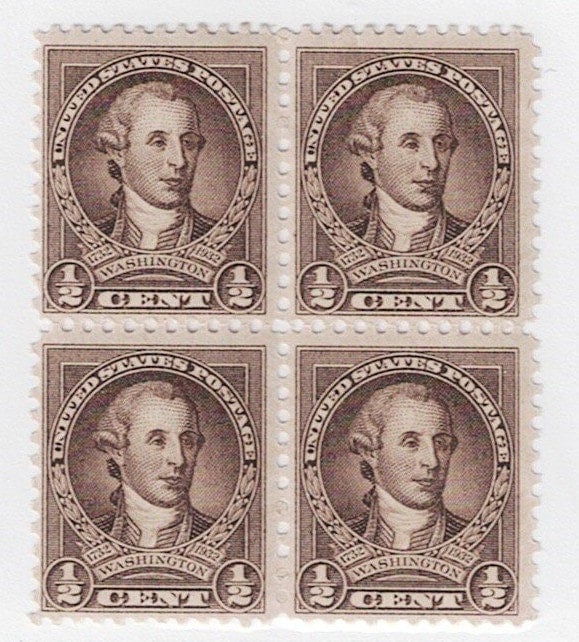 United States | George Washington Block of Four Half-Cent United States Postage Stamps Issued 1932 Stamp United States