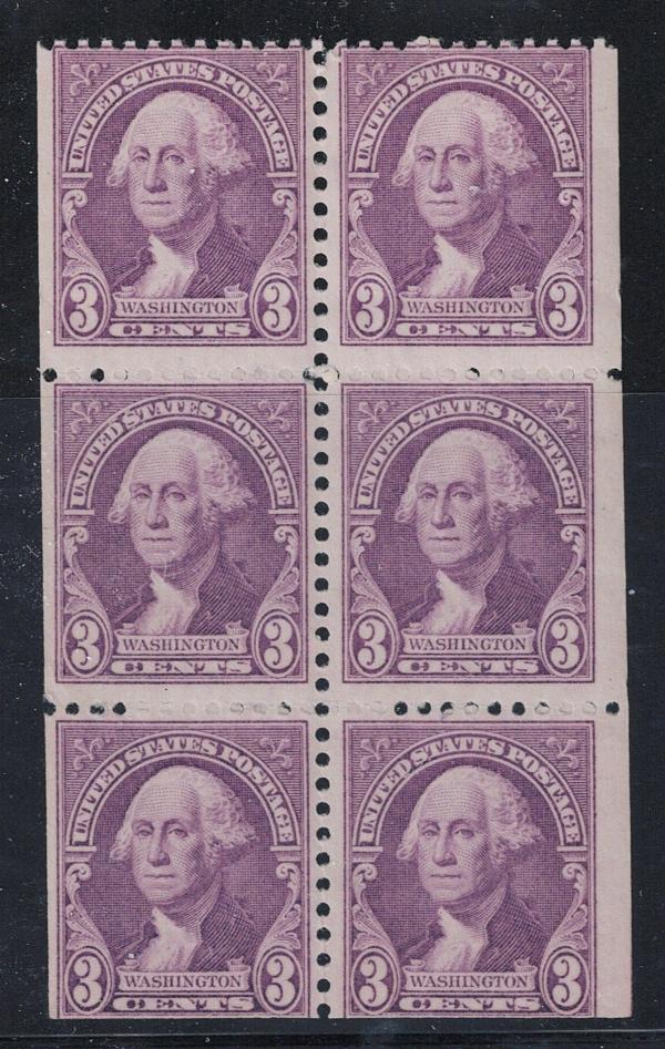 United States | George Washington Booklet Pane of Six 3-Cent United States Postage Stamps Issued 1932 Deep Violet Stamp Deep violet