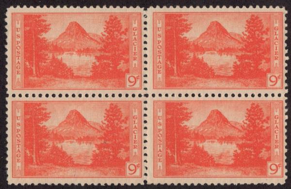 United States | Glacier National Park Montana Block of Four 9-Cent United States Postage Stamps Issued 1934 Stamp United States