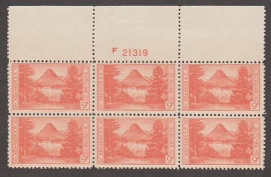 United States | Glacier National Park Montana Plate Block of Six 9-Cent United States Postage Stamps Issued 1934 Stamp United States