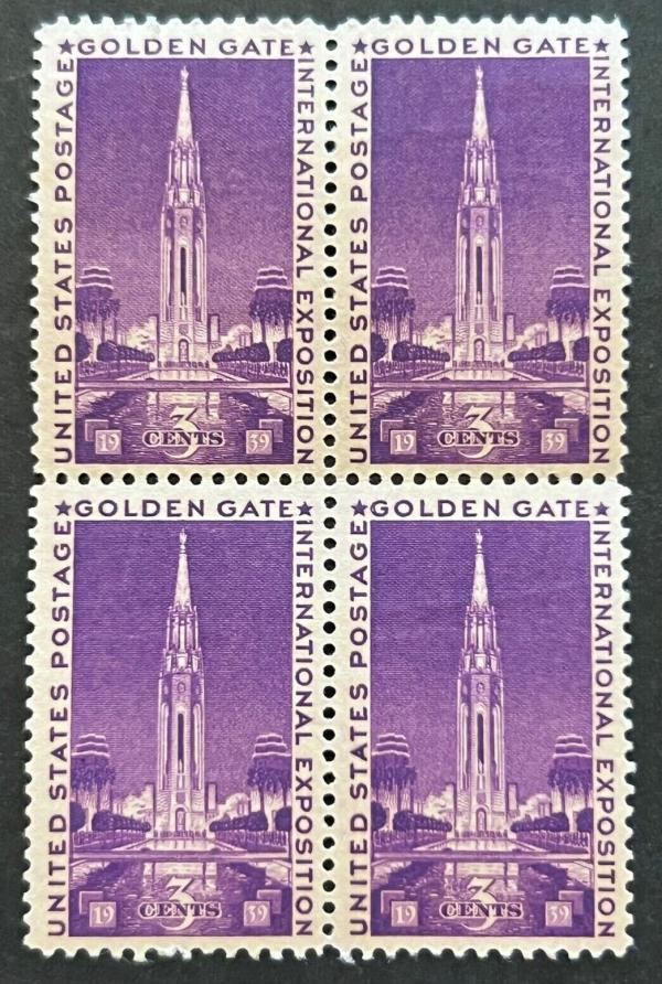 United States | Golden Gate Exposition Block of Four 3-Cent United States Postage Stamps Issued 1939 Bright Purple Stamp Bright Purple