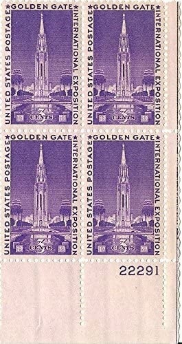 United States | Golden Gate Plate Block of Four 3-Cent United States Postage Stamps Issued 1939 Bright Purple Stamp Bright Purple