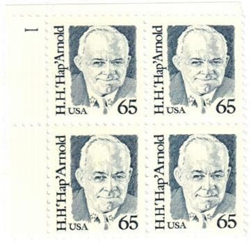 United States | Hap Arnold Plate Block of Four 65-Cent United States Postage Stamps Dark blue Stamp Dark blue