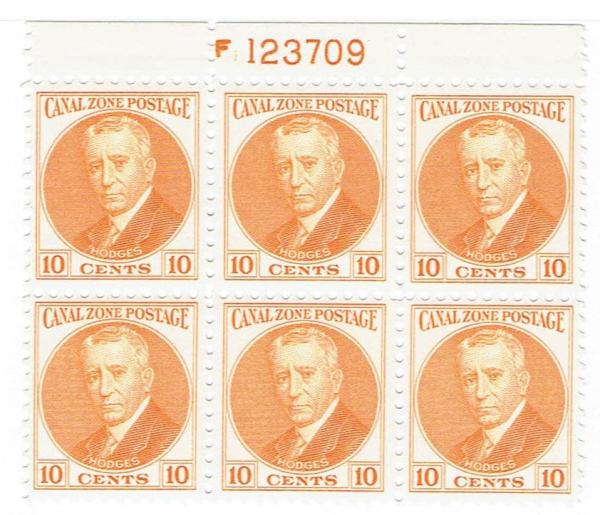 United States | Henry Foote Hodges Plate Block of Six Canal Zone Postage Stamps Issued 1932 Orange Stamp Orange