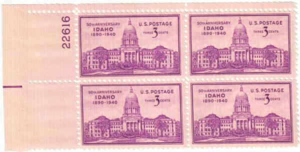 United States | Idaho Statehood Plate Block of Four 3-Cent United States Postage Stamps Issued 1940 Stamp United States