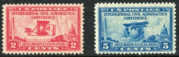 United States | International Civil Aeronautics Conference Set of 2 US Postage Stamps Issued 1928 Stamp United States