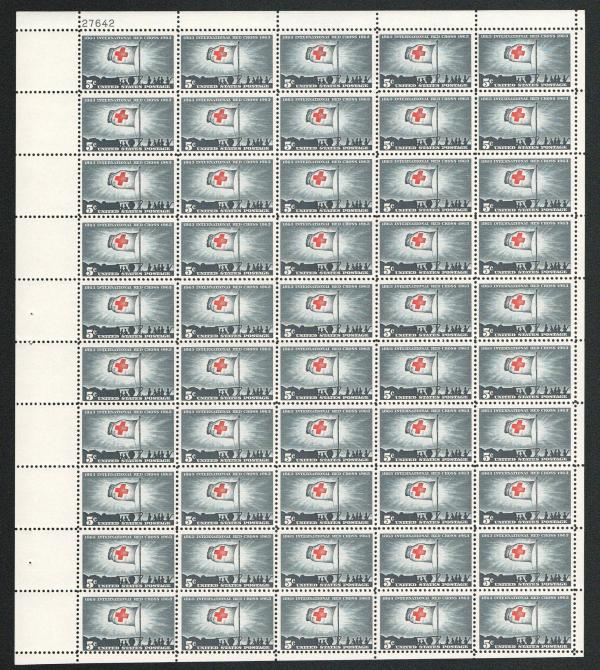 United States | International Red Cross Centennial Mint Sheet of Fifty 5-Cent United States Postage Stamps Issued 1963 Stamp United States