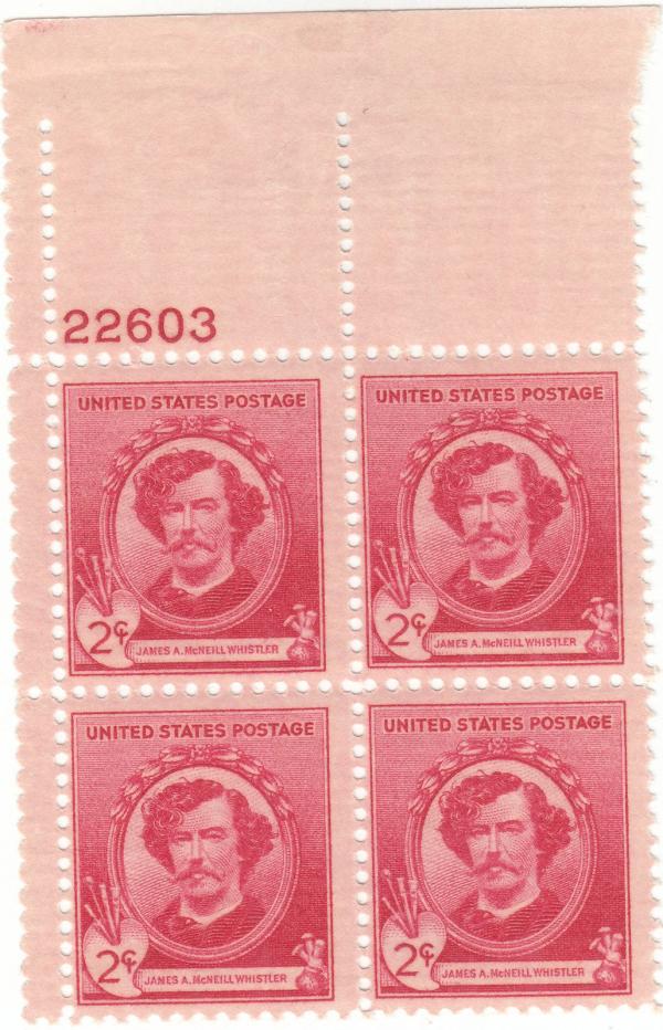 United States | James McNeill Whistler Plate Block of Four 2-Cent United States Postage Stamps Issued 1940 Stamp United States