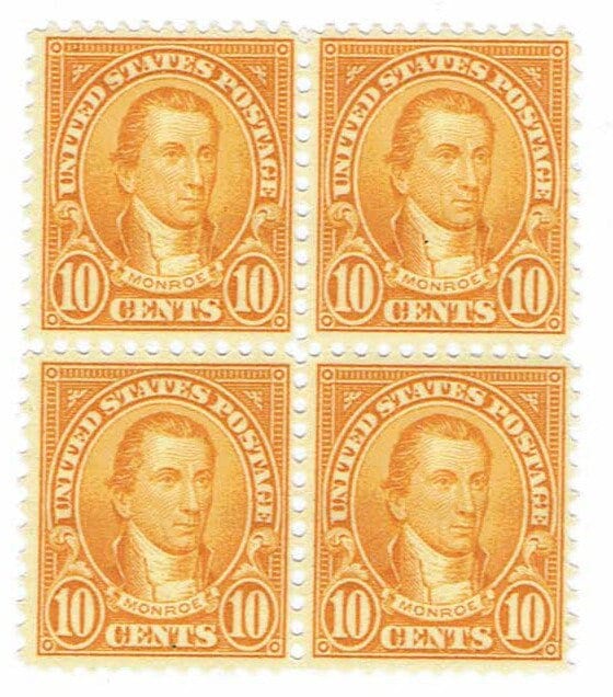 United States | James Monroe Block of Four US 10-Cent Postage Stamps Issued 1927 Stamp United States