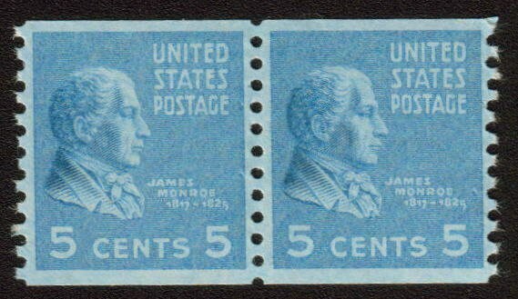 United States | James Monroe Coil Pair of 5-Cent United States Postage Stamps Issued 1939 Stamp United States