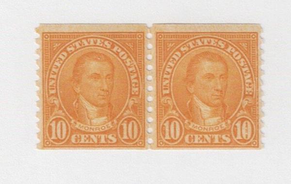 United States | James Monroe Pair of 10-Cent United States Coil Postage Stamps Issued 1924 Orange Stamp Orange