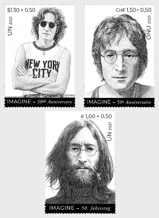 United States | John Lennon Set of 3 United Nations Postage Stamps Issued 2021 Mint Never Hinged Stamp United States