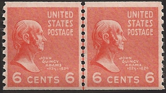 United States | John Quincy Adams Coil Line Pair of 6-Cent United States Postage Stamps Issued 1939 Stamp United States