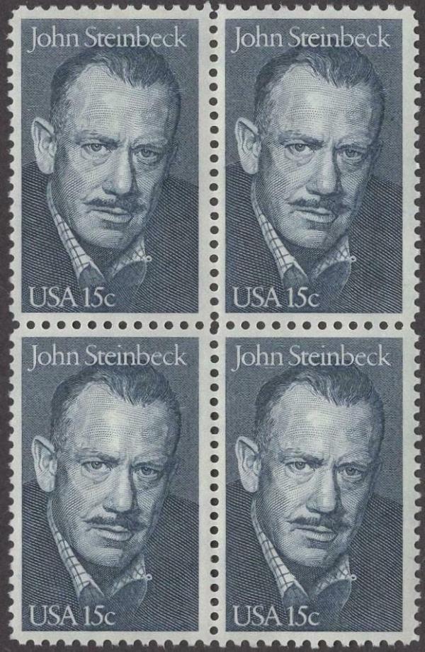 United States | John Steinbeck Block of Four 15-Cent United States Postage Stamps Issued 1979 Dark blue Stamp Dark blue