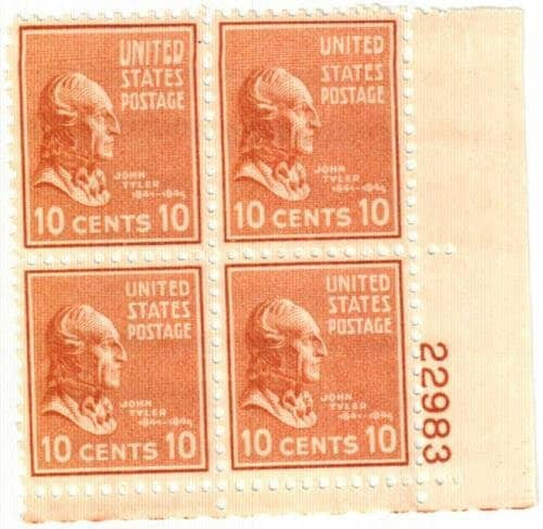 United States | John Tyler Plate Block of Four 10-Cent United States Postage Stamps Stamp United States