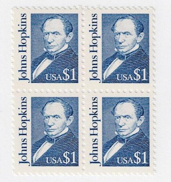 United States | Johns Hopkins Block of Four 1-Dollar US Postage Stamps Issued 1989 Deep blue Stamp Deep blue