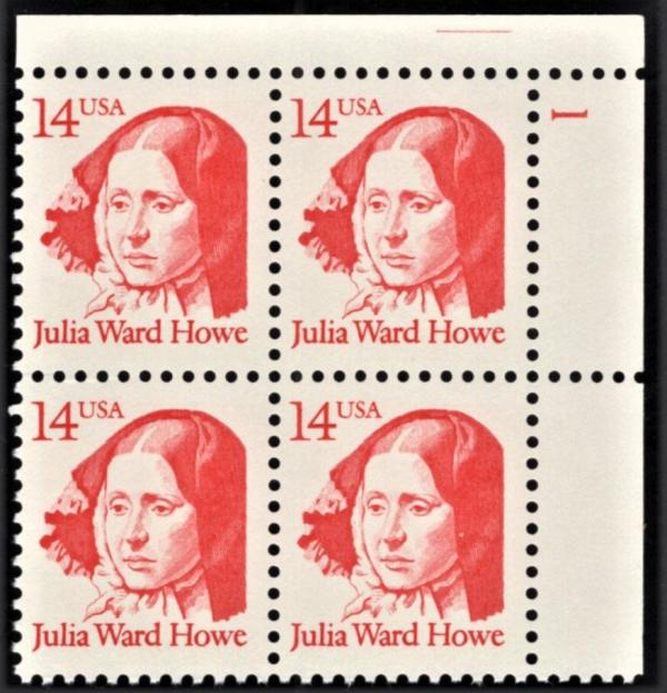 United States | Julia Ward Howe Plate Block of Four 14-Cent United States Postage Stamps Issued 1987 Stamp United States