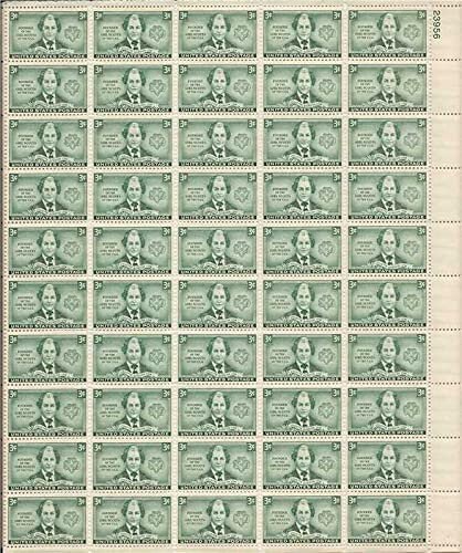 United States | Juliette Gordon Low Sheet of Fifty 3-Cent United States Postage Stamps Issued 1948 Bluish green Stamp Bluish green