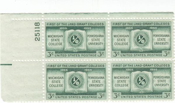 United States | Land Grant Colleges Plate Block of Four 3-Cent United States Postage Stamps Issued 1955 Stamp United States