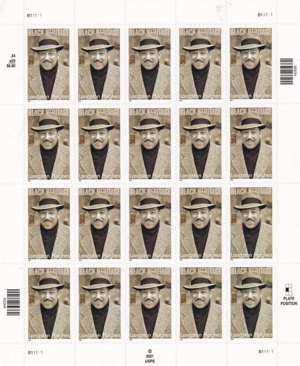 United States | Langston Hughes Sheet of Twenty 34-Cent United States Black Heritage Postage Stamps Issued 2002 Stamp United States