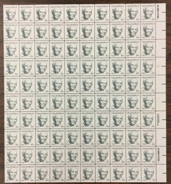 United States | Lillian M Gilbreth Sheet of One Hundred United States 40-Cent Postage Stamps Issued 1984 Dark green Stamp Dark green