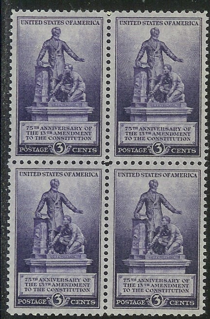 United States | Lincoln Emancipation Statue Block of Four 3-Cent US Postage Stamps Issued 1940 Deep violet Stamp Deep violet