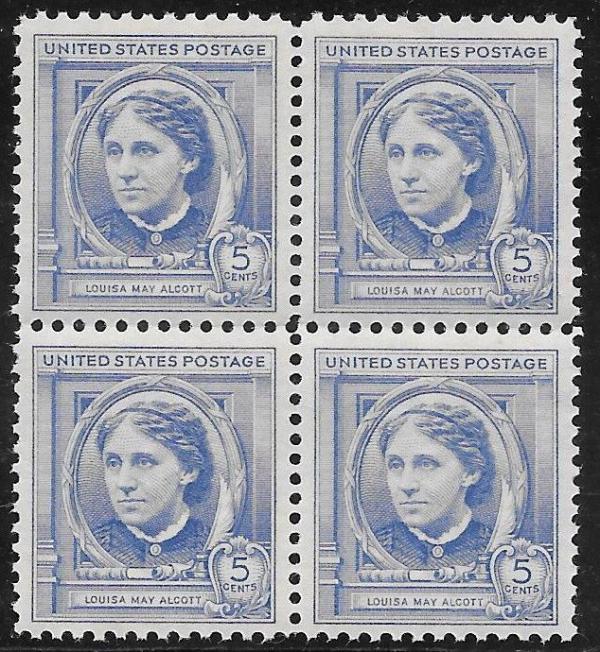 United States | Louisa May Alcott Block of Four 5-Cent United States Postage Stamps Issued 1940 Stamp United States