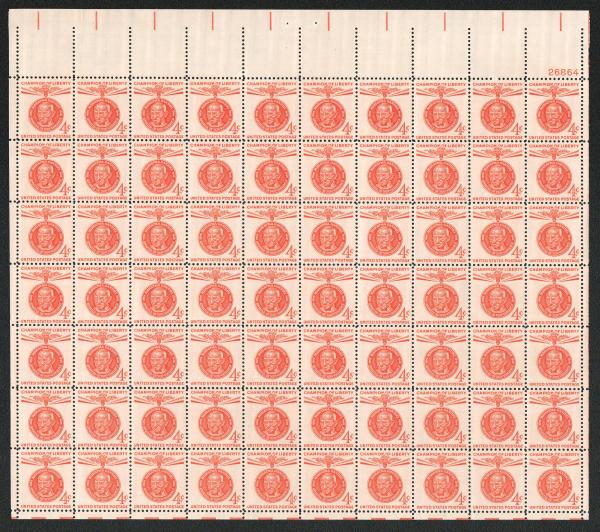 United States | Mahatma Gandhi Sheet of Seventy 4-Cent United States Postage Stamps Issued 1961 Red orange Stamp Red orange