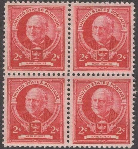 United States | Mark Hopkins Block of Four 2-Cent United States Postage Stamps Issued 1940 Rose carmine Stamp Rose carmine