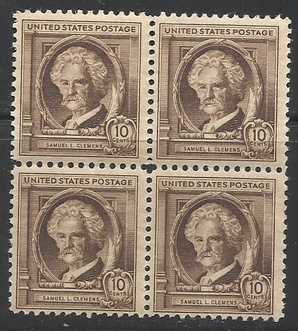 United States | Mark Twain Block of Four 10-Cent United States Postage Stamps Issued 1940 Stamp United States