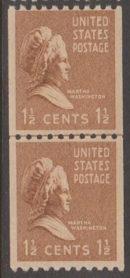 United States | Martha Washington Coil Line Pair of United States Postage Stamps Issued 1939 Stamp United States