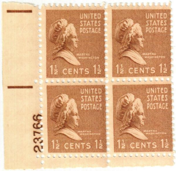 United States | Martha Washington Plate Block of Four United States Postage Stamps Bister brown Stamp Bister brown