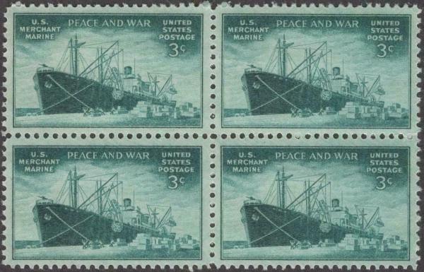 United States | Merchant Marine Block of Four 3-Cent United States Postage Stamps Issued 1946 Stamp United States