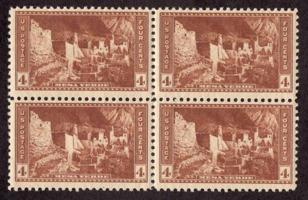 United States | Mesa Verde National Park Block of Four 4-Cent United States Postage Stamps Issued 1934 Stamp United States