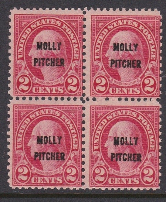 United States | Molly Pitcher Block of Four 2-Cent United States Postage Stamps Carmine Stamp Carmine