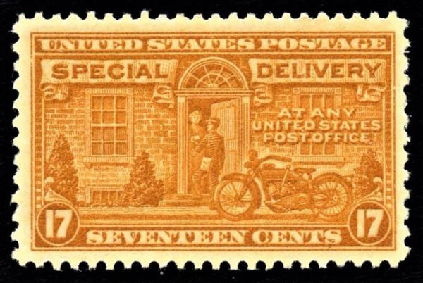 United States | Motorcycle 17-Cent United States Special Delivery Postage Stamp Issued 1944 Orange yellow Stamp Orange yellow