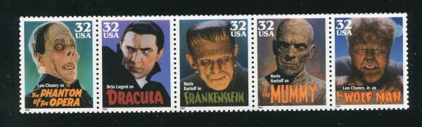 United States | Movie Monsters Strip of Five 32-Cent United States Postage Stamps Issued 1997 Stamp United States