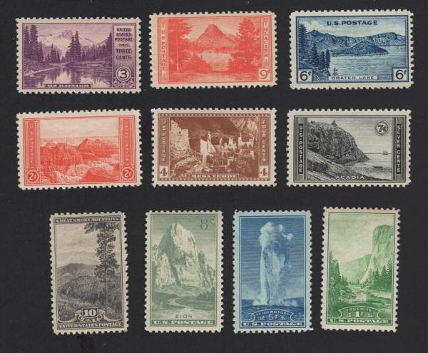 United States | National Parks Collection of Ten United States Postage Stamps Issued 1934 Stamp United States